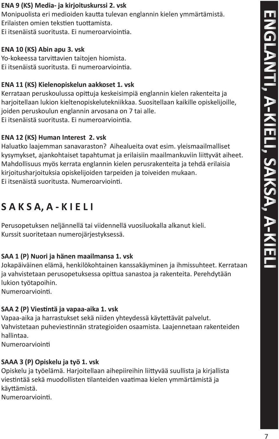 vsk Kerrataan peruskoulussa opi uja keskeisimpiä englannin kielen rakenteita ja harjoitellaan lukion kieltenopiskelutekniikkaa.