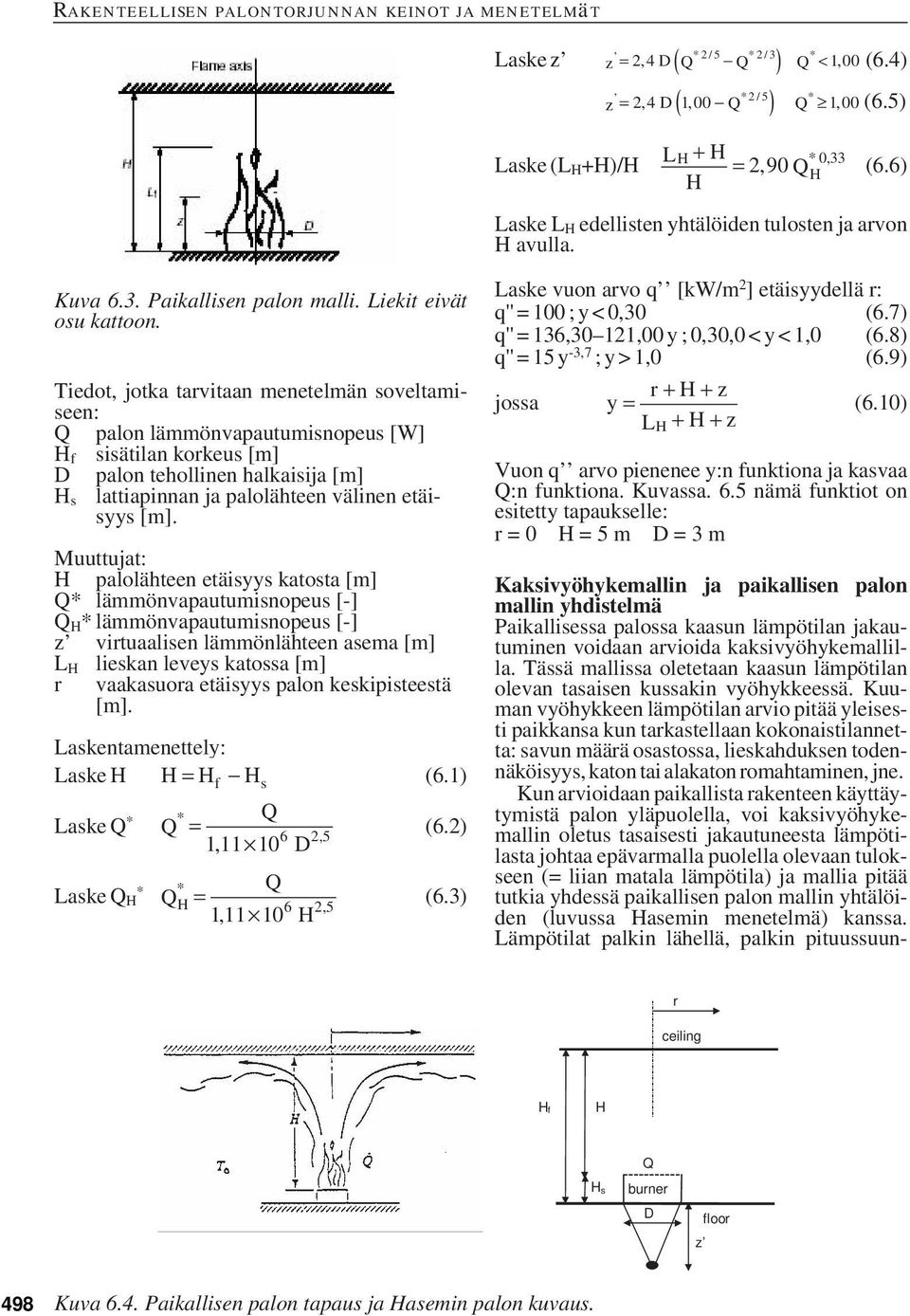 Tiedot, jotka tarvitaan menetelmän soveltamiseen: Q palon lämmönvapautumisnopeus [W] H f sisätilan korkeus [m] D palon tehollinen halkaisija [m] H s lattiapinnan ja palolähteen välinen etäisyys [m].