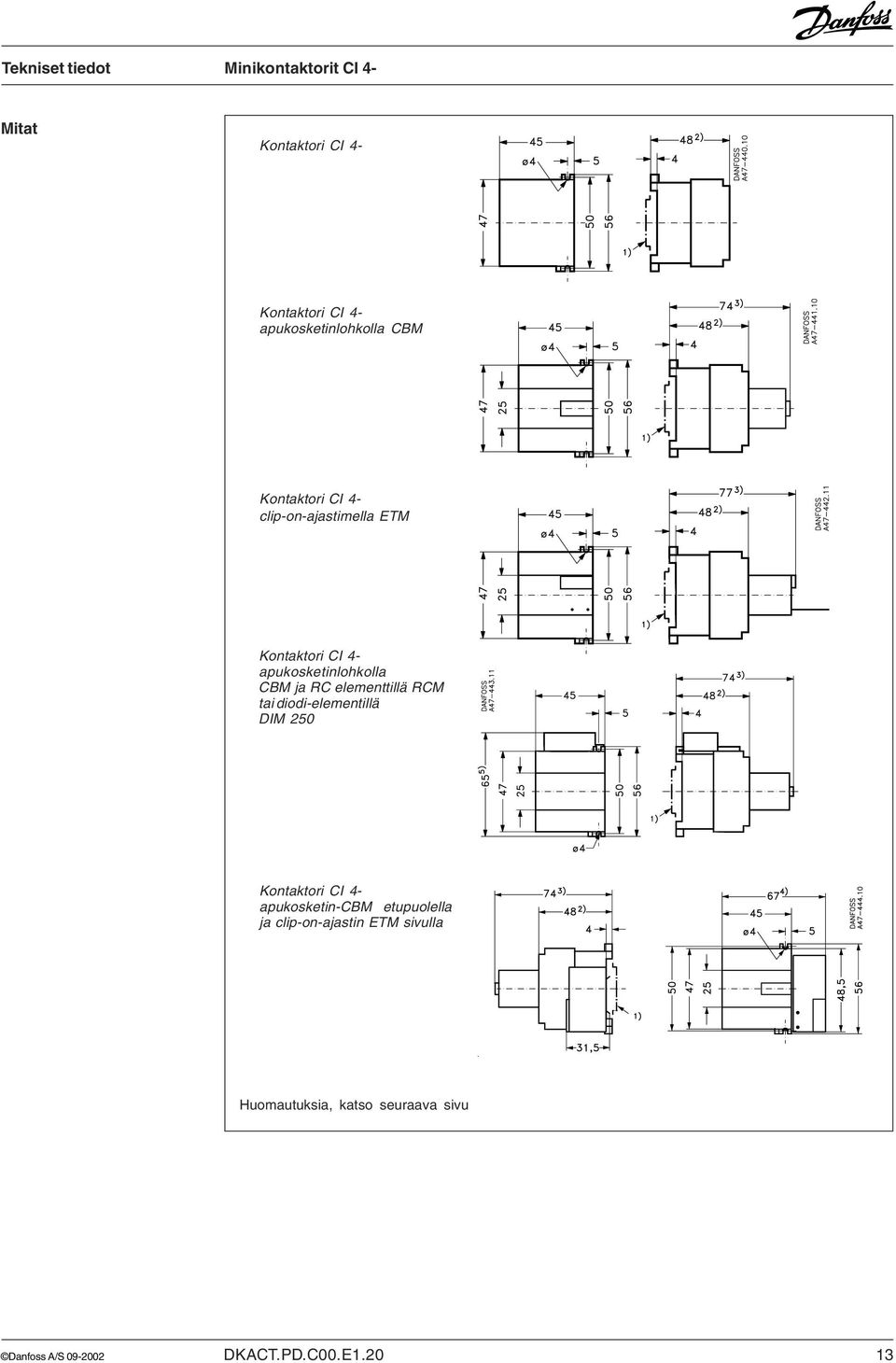 tai diodi-elementillä DIM 250 Kontaktori CI 4- apukosketin-cbm etupuolella ja