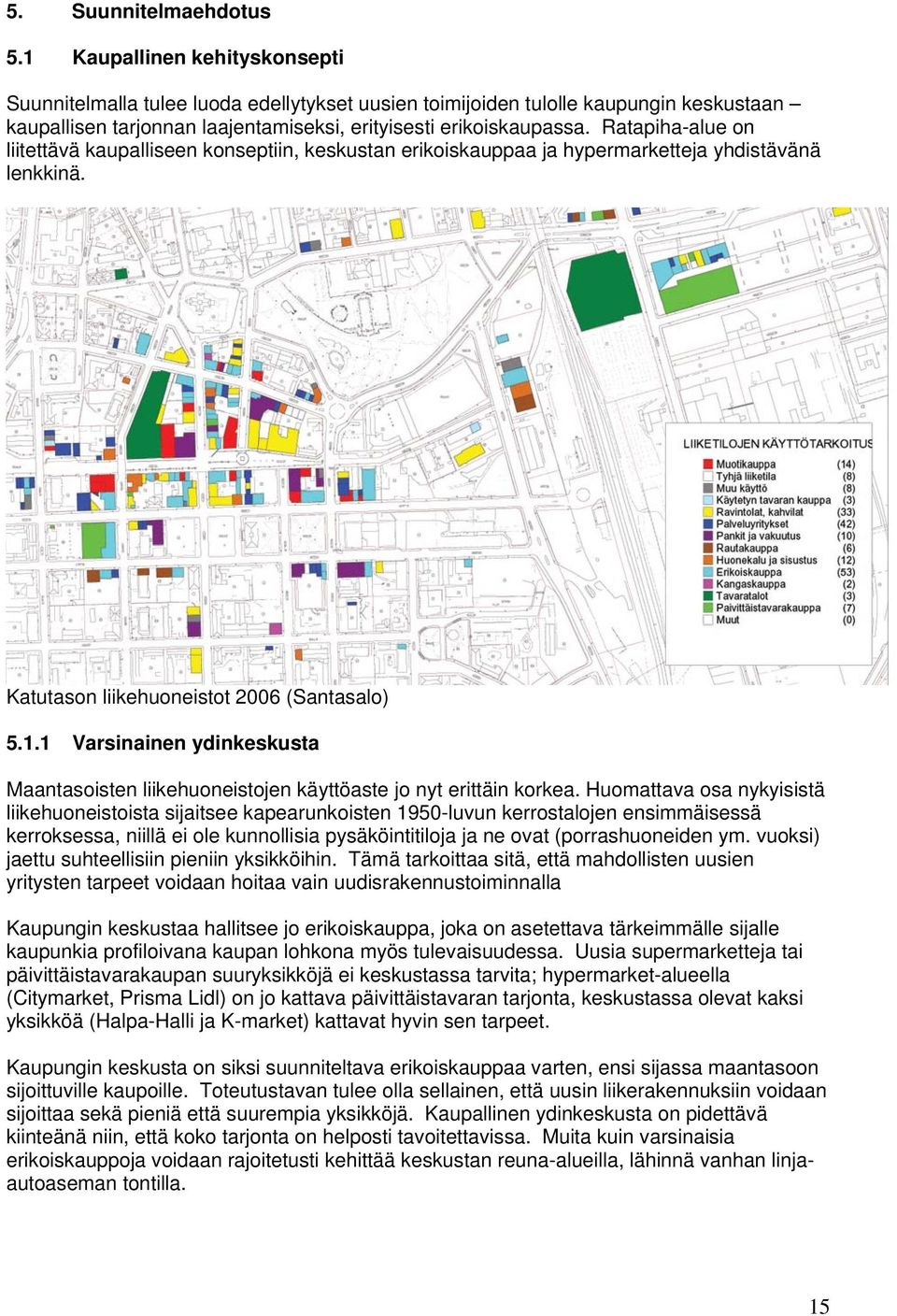 Ratapiha-alue on liitettävä kaupalliseen konseptiin, keskustan erikoiskauppaa ja hypermarketteja yhdistävänä lenkkinä. Katutason liikehuoneistot 2006 (Santasalo) 5.1.