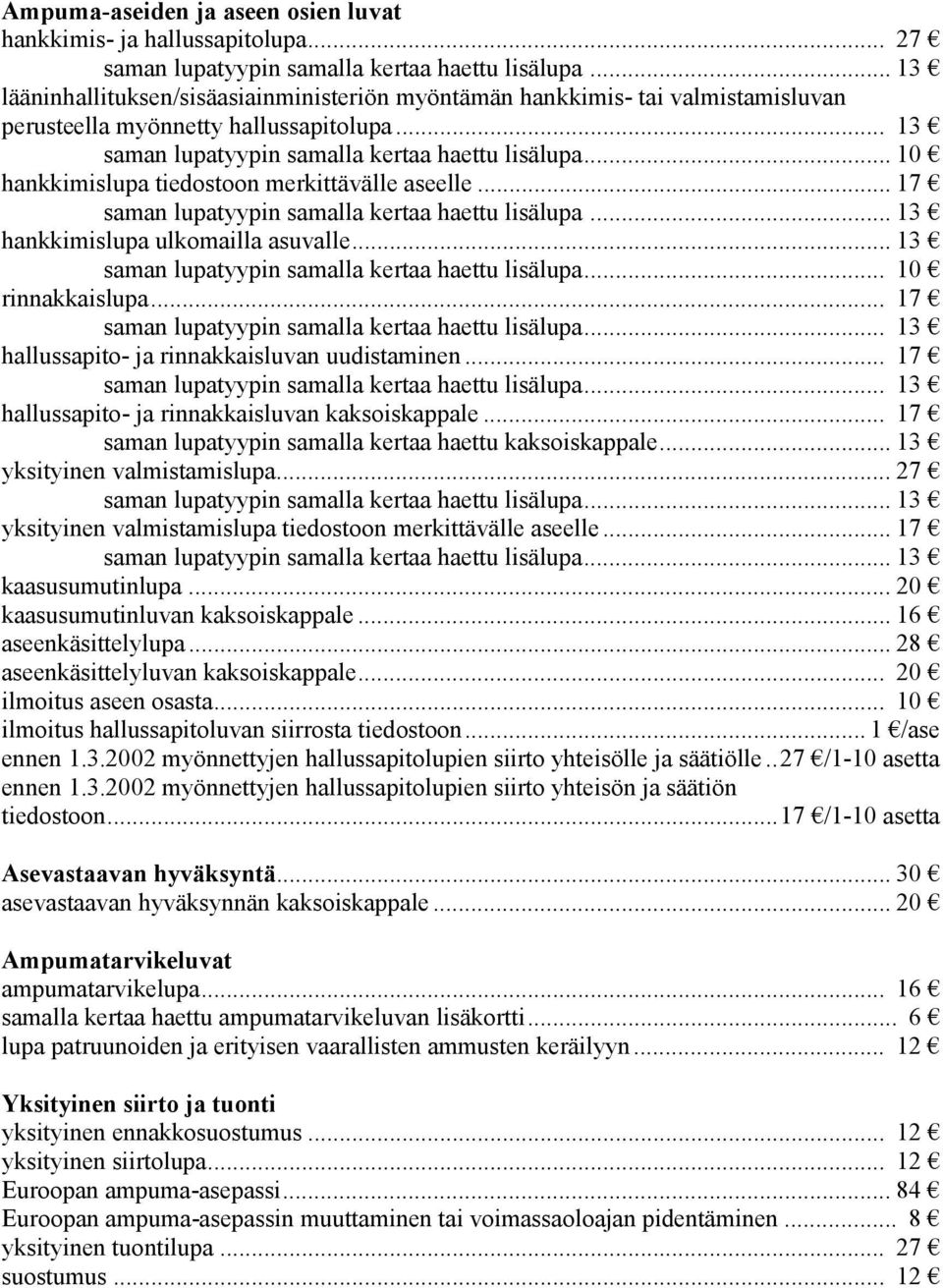 .. 10 hankkimislupa tiedostoon merkittävälle aseelle... 17 saman lupatyypin samalla kertaa haettu lisälupa... 13 hankkimislupa ulkomailla asuvalle... 13 saman lupatyypin samalla kertaa haettu lisälupa.