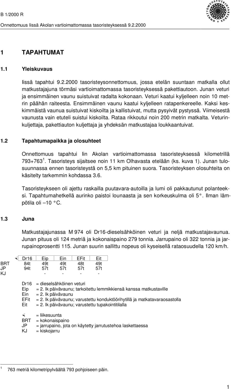 Kaksi keskimmäistä vaunua suistuivat kiskoilta ja kallistuivat, mutta pysyivät pystyssä. Viimeisestä vaunusta vain etuteli suistui kiskoilta. Rataa rikkoutui noin 200 metrin matkalta.