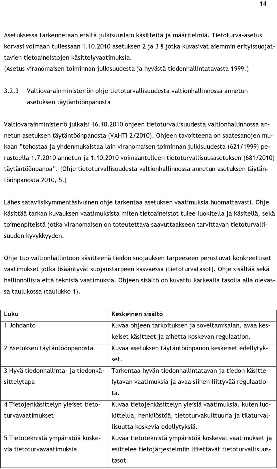 10.2010 ohjeen tietoturvallisuudesta valtionhallinnossa annetun asetuksen täytäntöönpanosta (VAHTI 2/2010).