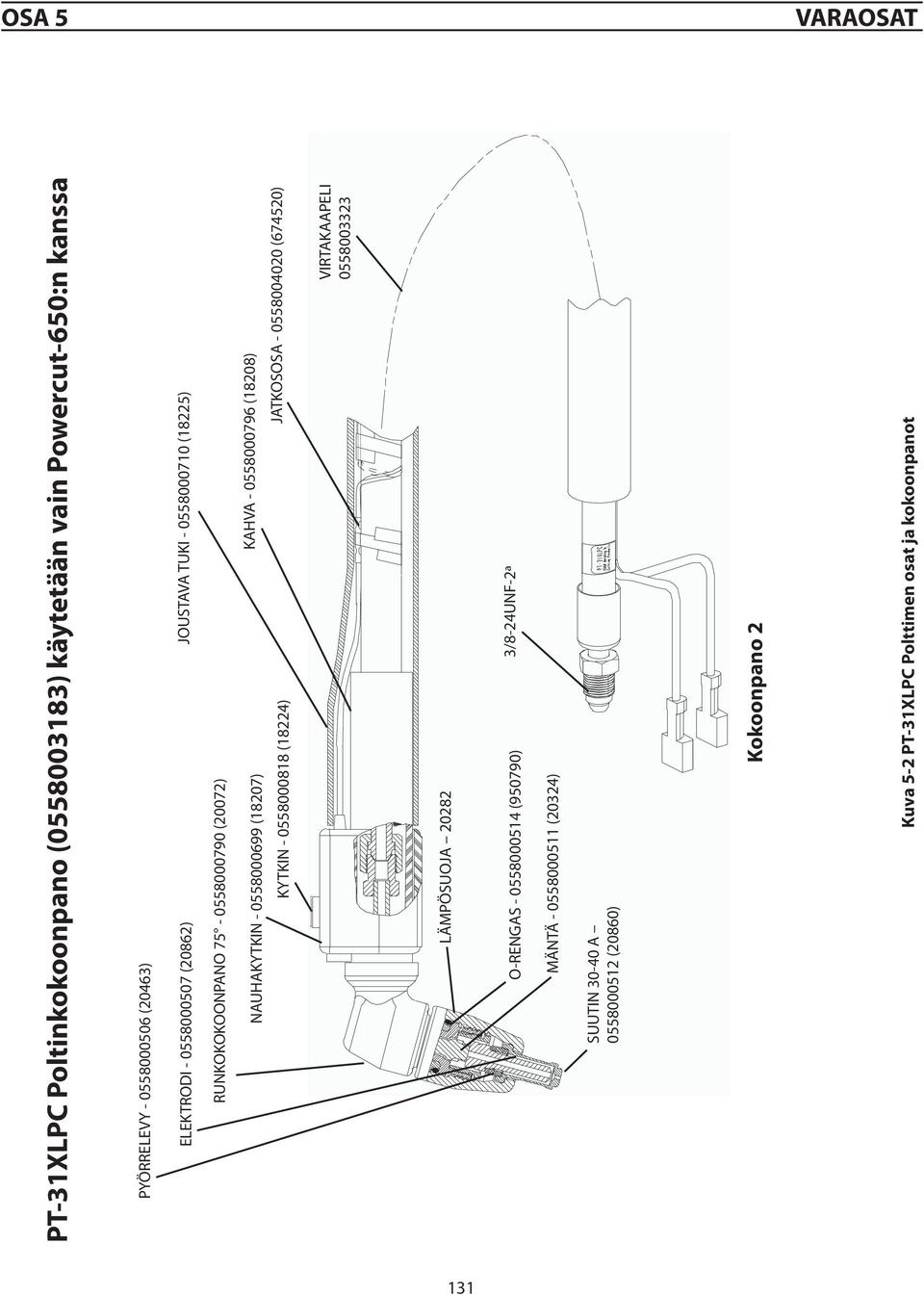 0558000818 (18224) KAHVA - 0558000796 (18208) JATKOSOSA - 0558004020 (674520) VIRTAKAAPELI 0558003323 LÄMPÖSUOJA 20282 O-RENGAS -