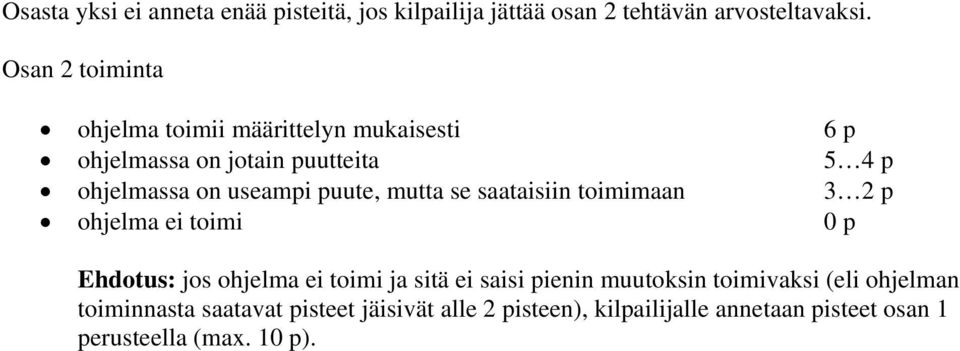 puute, mutta se saataisiin toimimaan 3 ohjelma ei toimi 0 p Ehdotus: jos ohjelma ei toimi ja sitä ei saisi pienin