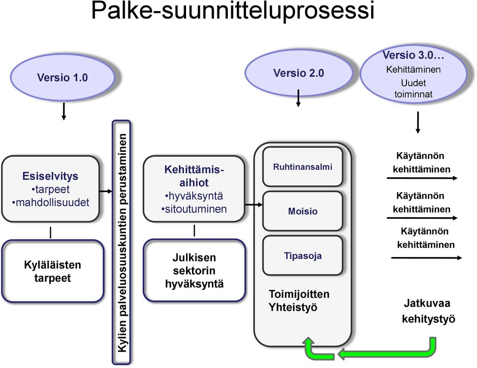 sitoutuminen Ruhtinansalmi Moisio Käytännön kehittäminen Käytännön kehittäminen Kyläläisten tarpeet