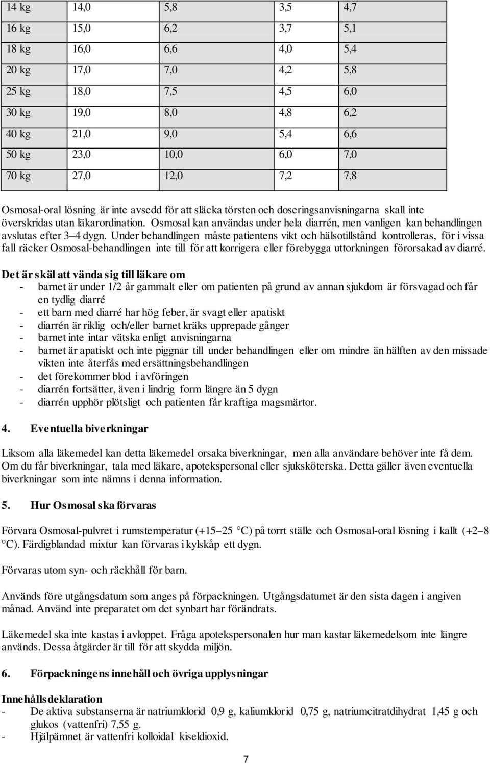 Osmosal kan användas under hela diarrén, men vanligen kan behandlingen avslutas efter 3 4 dygn.