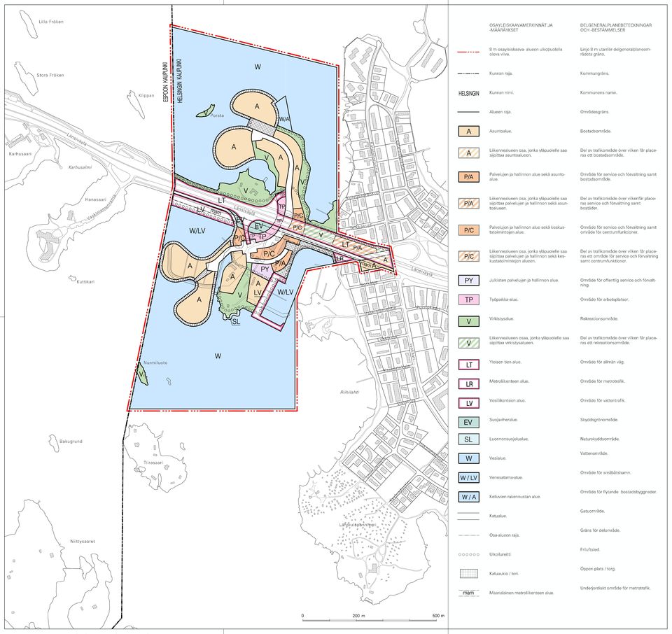 L nsiv yl Luoteisv yl ntie Karhusaari A V A A Liikennealueen osa, jonka yl puolelle saa sijoittaa asuntoalueen. Del av trafikomr de ver vilken f r placeras ett bostadsomr de.