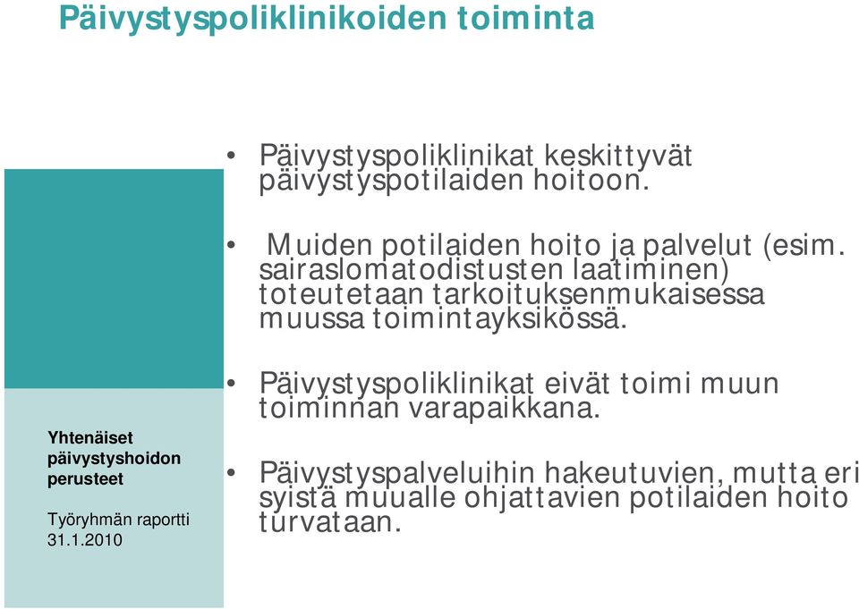 sairaslomatodistusten laatiminen) toteutetaan tarkoituksenmukaisessa muussa toimintayksikössä.