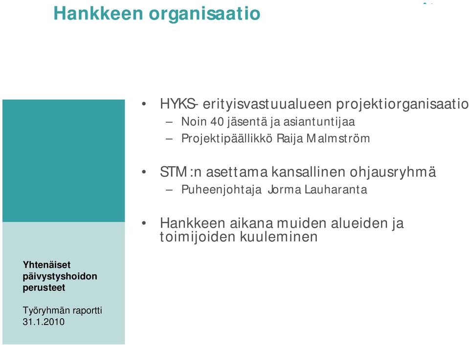 Projektipäällikkö Raija Malmström STM:n asettama kansallinen ohjausryhmä