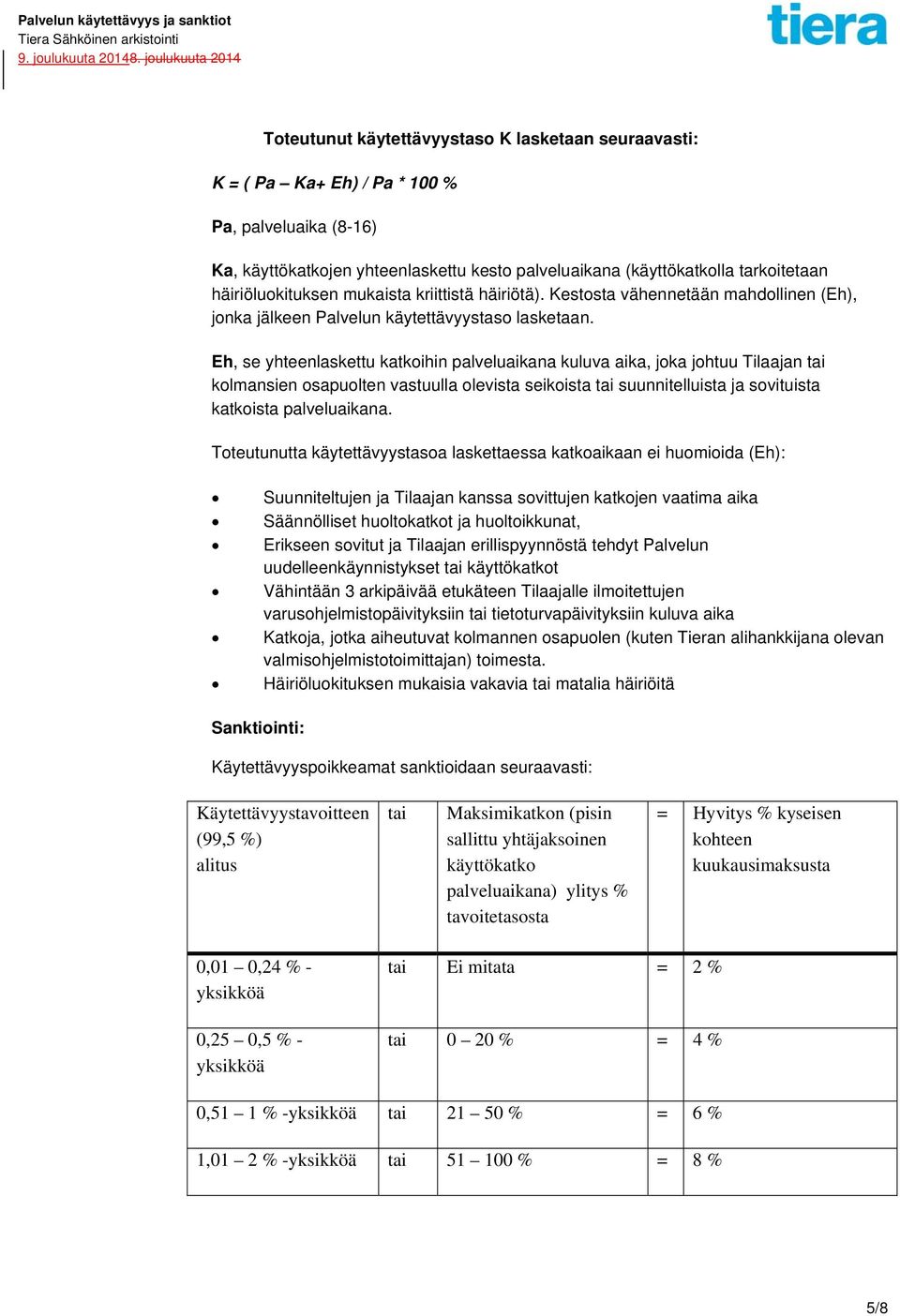 Eh, se yhteenlaskettu katkoihin palveluaikana kuluva aika, joka johtuu Tilaajan tai kolmansien osapuolten vastuulla olevista seikoista tai suunnitelluista ja sovituista katkoista palveluaikana.