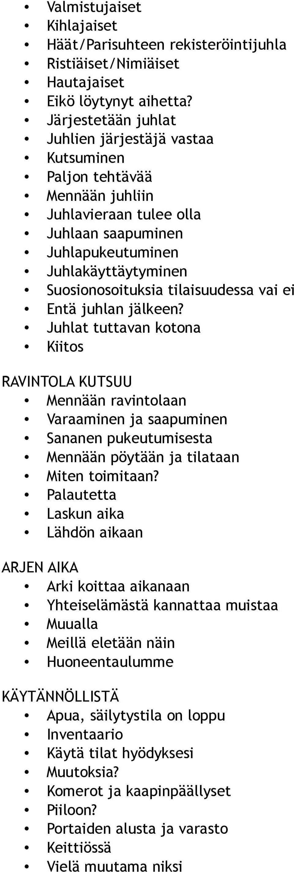 tilaisuudessa vai ei Entä juhlan jälkeen?