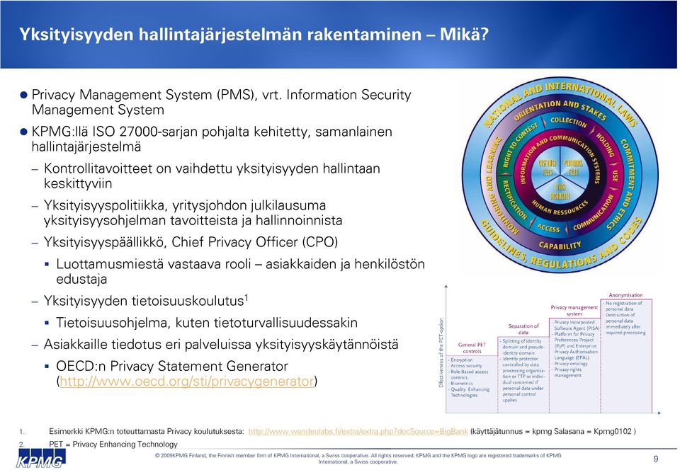 Yksityisyyspolitiikka, yritysjohdon julkilausuma yksityisyysohjelman tavoitteista ja hallinnoinnista Yksityisyyspäällikkö, Chief Privacy Officer (CPO) Luottamusmiestä vastaava rooli asiakkaiden ja