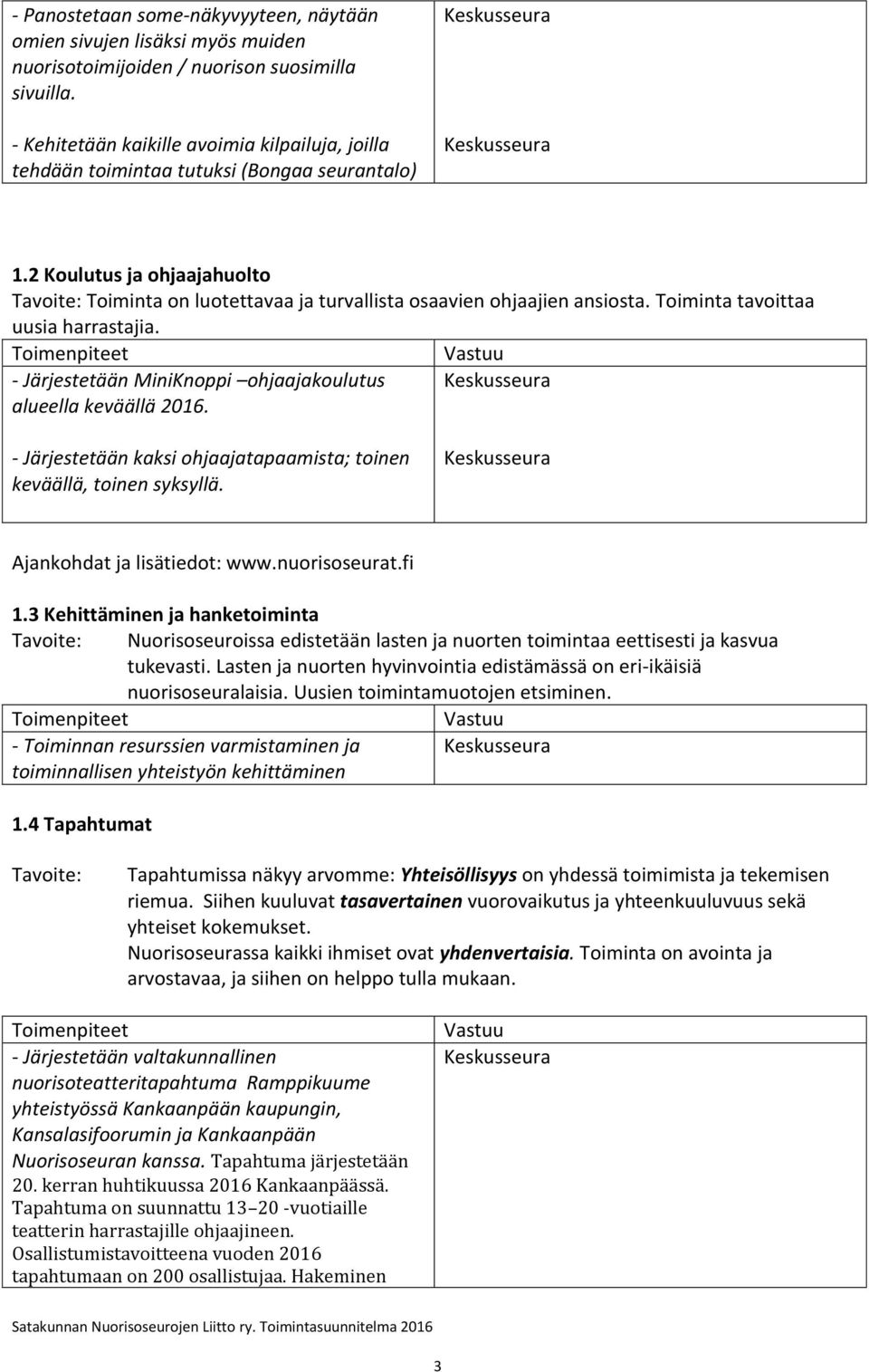 2 Koulutus ja ohjaajahuolto Tavoite: Toiminta on luotettavaa ja turvallista osaavien ohjaajien ansiosta. Toiminta tavoittaa uusia harrastajia.