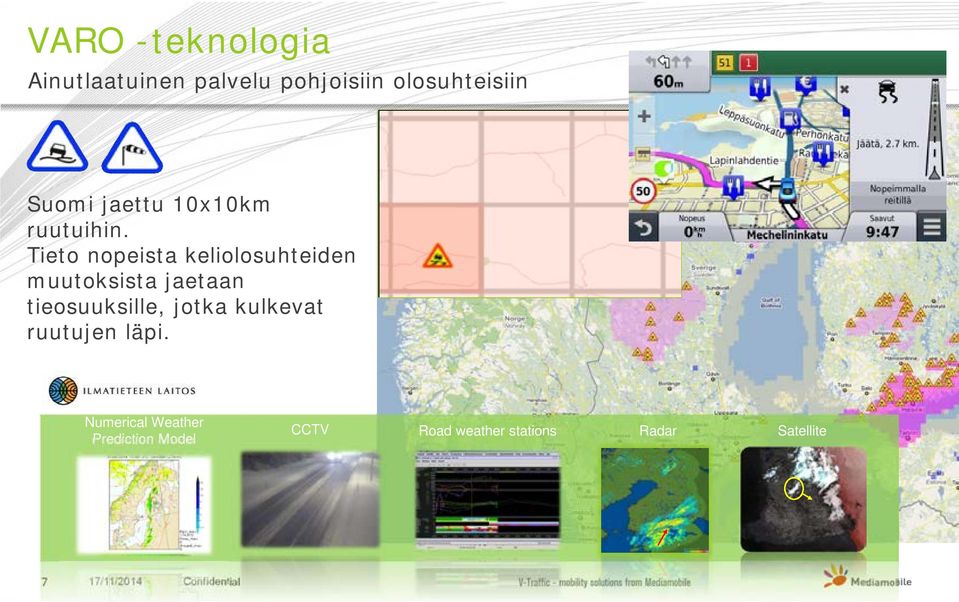 Tieto nopeista keliolosuhteiden muutoksista jaetaan tieosuuksille,