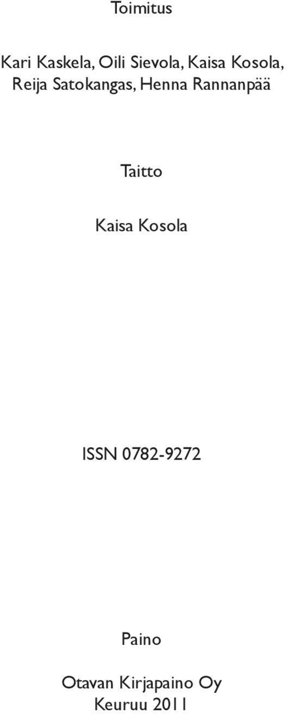 Rannanpää Taitto Kaisa Kosola ISSN