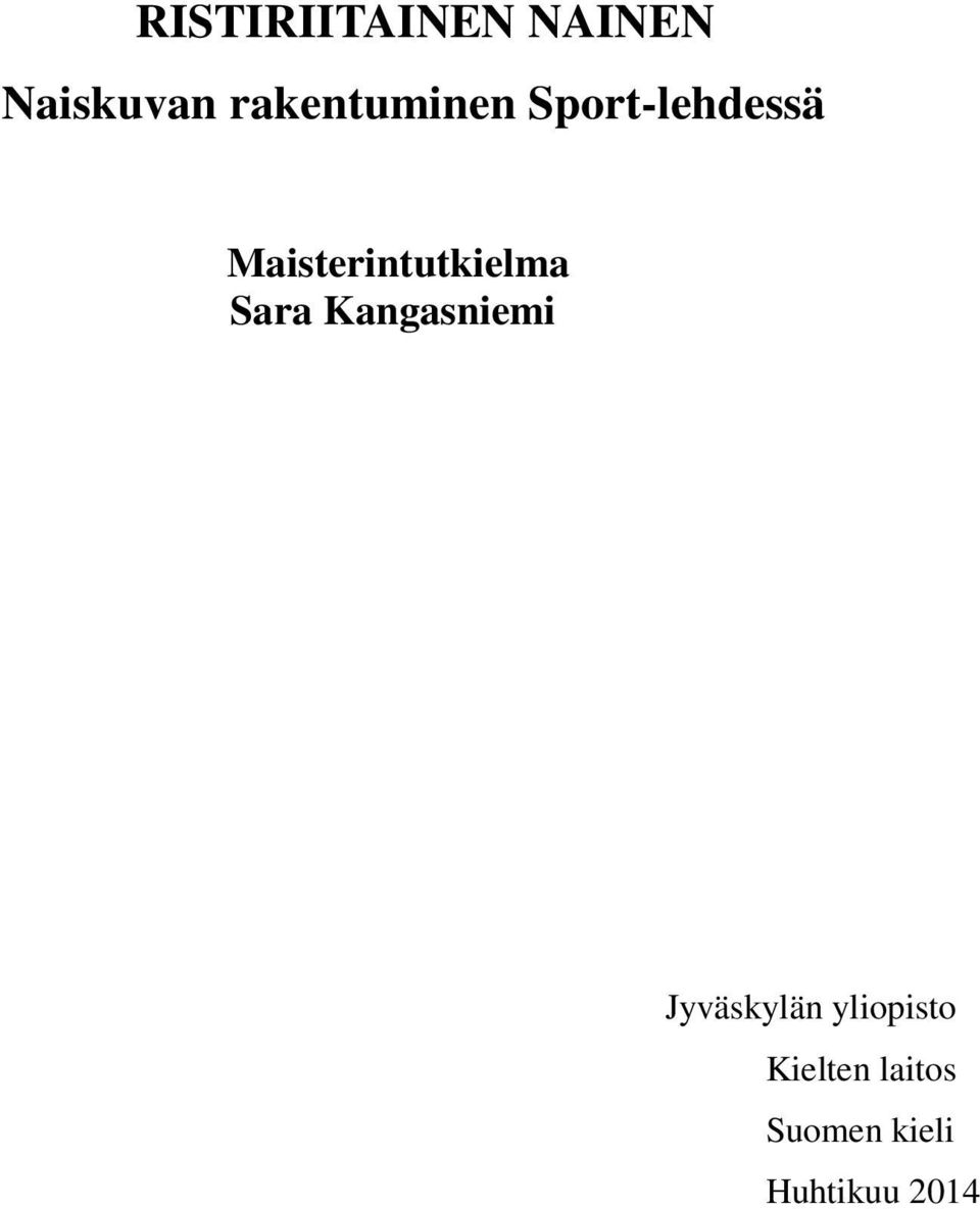 Maisterintutkielma Sara Kangasniemi