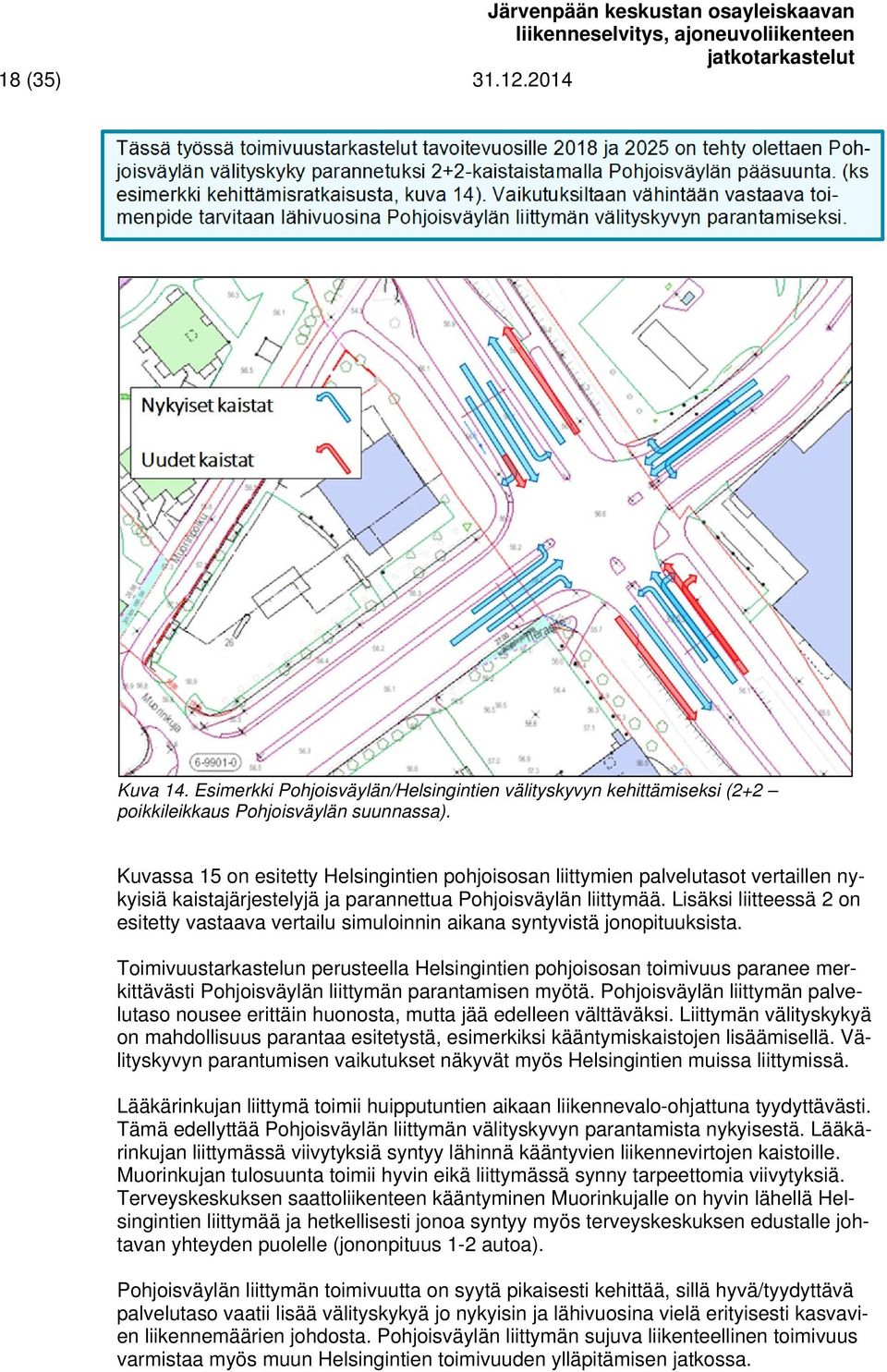 Esimerkki Pohjoisväylän/Helsingintien välityskyvyn kehittämiseksi (2+2 poikkileikkaus Pohjoisväylän suunnassa).