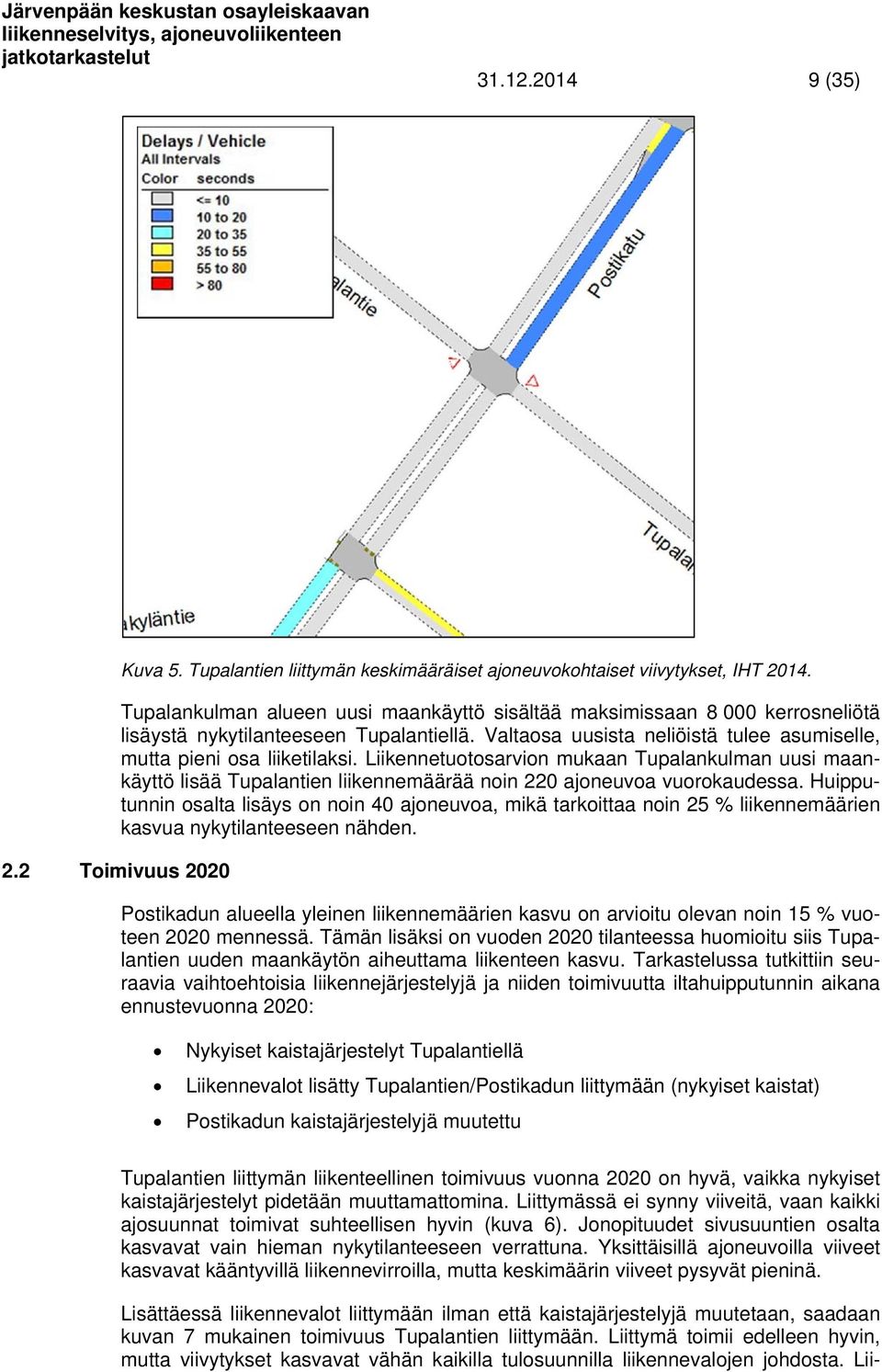 Liikennetuotosarvion mukaan Tupalankulman uusi maankäyttö lisää Tupalantien liikennemäärää noin 220 ajoneuvoa vuorokaudessa.