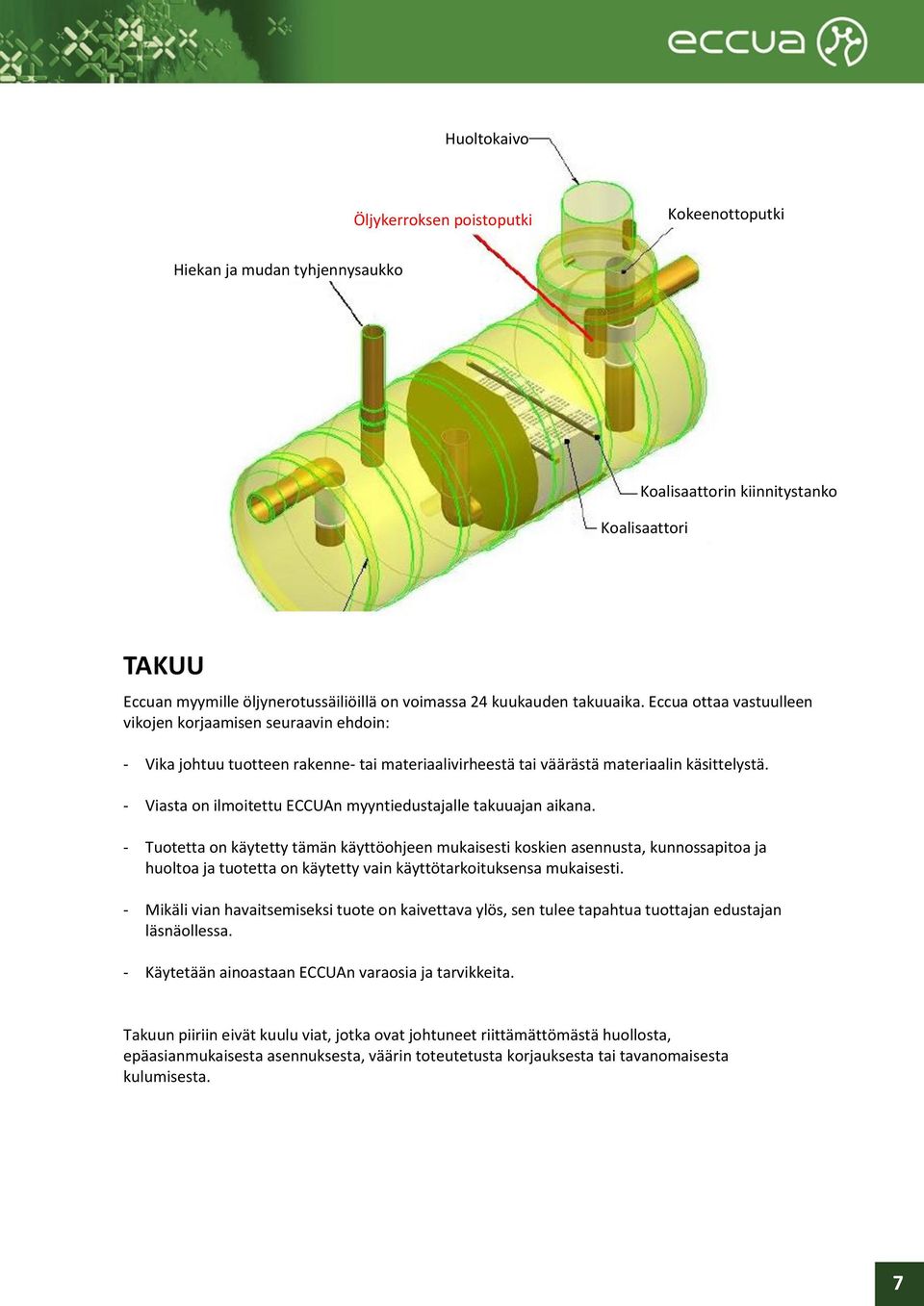 - Viasta on ilmoitettu ECCUAn myyntiedustajalle takuuajan aikana.