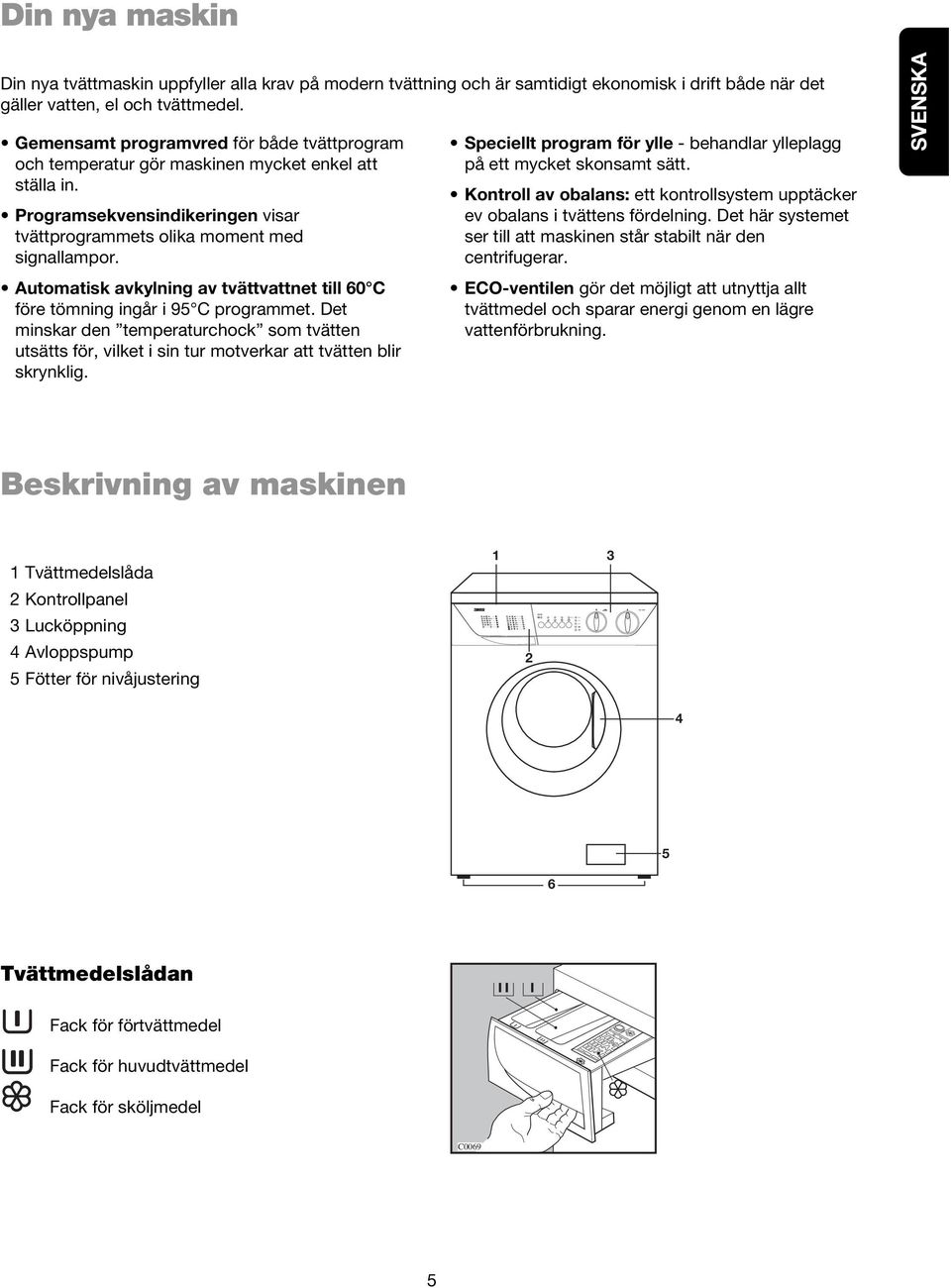 Automatisk avkylning av tvättvattnet till 60 C före tömning ingår i 95 C programmet. Det minskar den temperaturchock som tvätten utsätts för, vilket i sin tur motverkar att tvätten blir skrynklig.