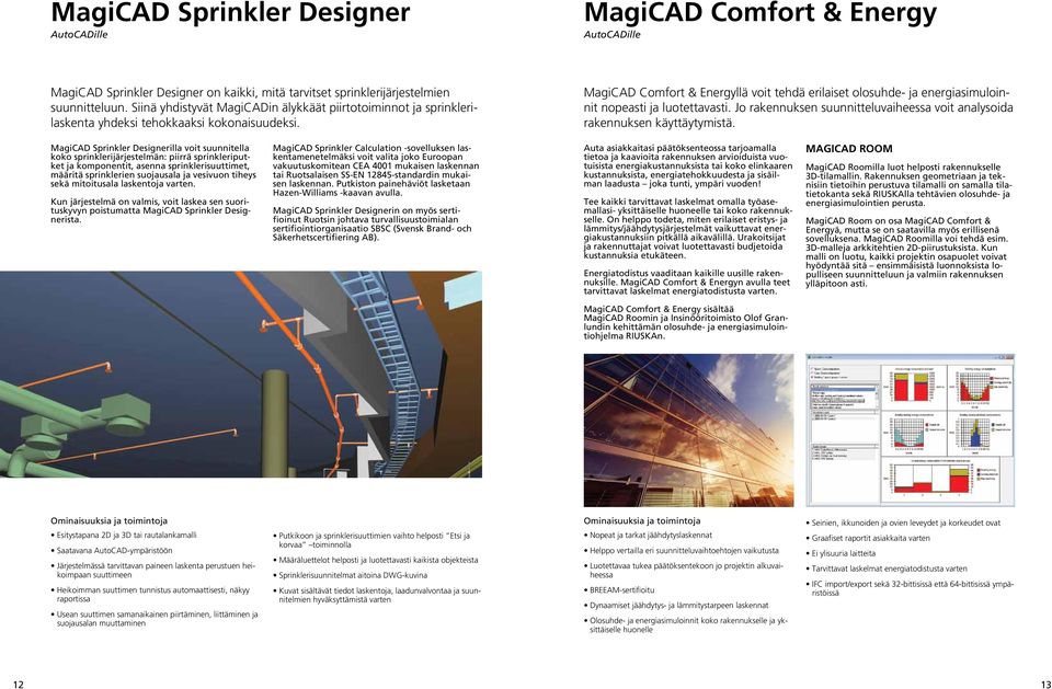 MagiCAD Comfort & Energyllä voit tehdä erilaiset olosuhde- ja energiasimuloinnit nopeasti ja luotettavasti. Jo rakennuksen suunnitteluvaiheessa voit analysoida rakennuksen käyttäytymistä.