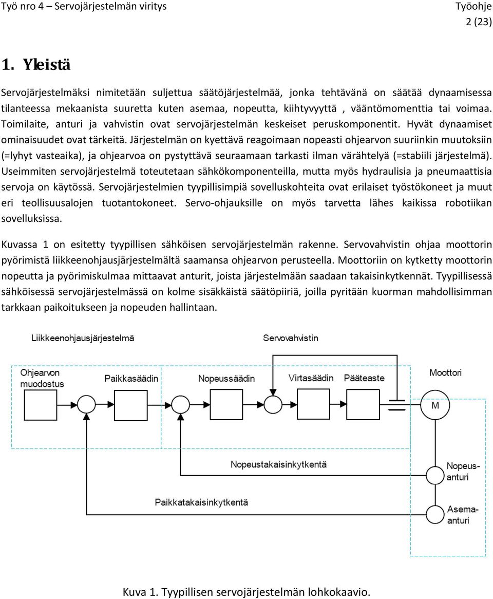 voimaa. Toimilaite, anturi ja vahvistin ovat servojärjestelmän keskeiset peruskomponentit. Hyvät dynaamiset ominaisuudet ovat tärkeitä.