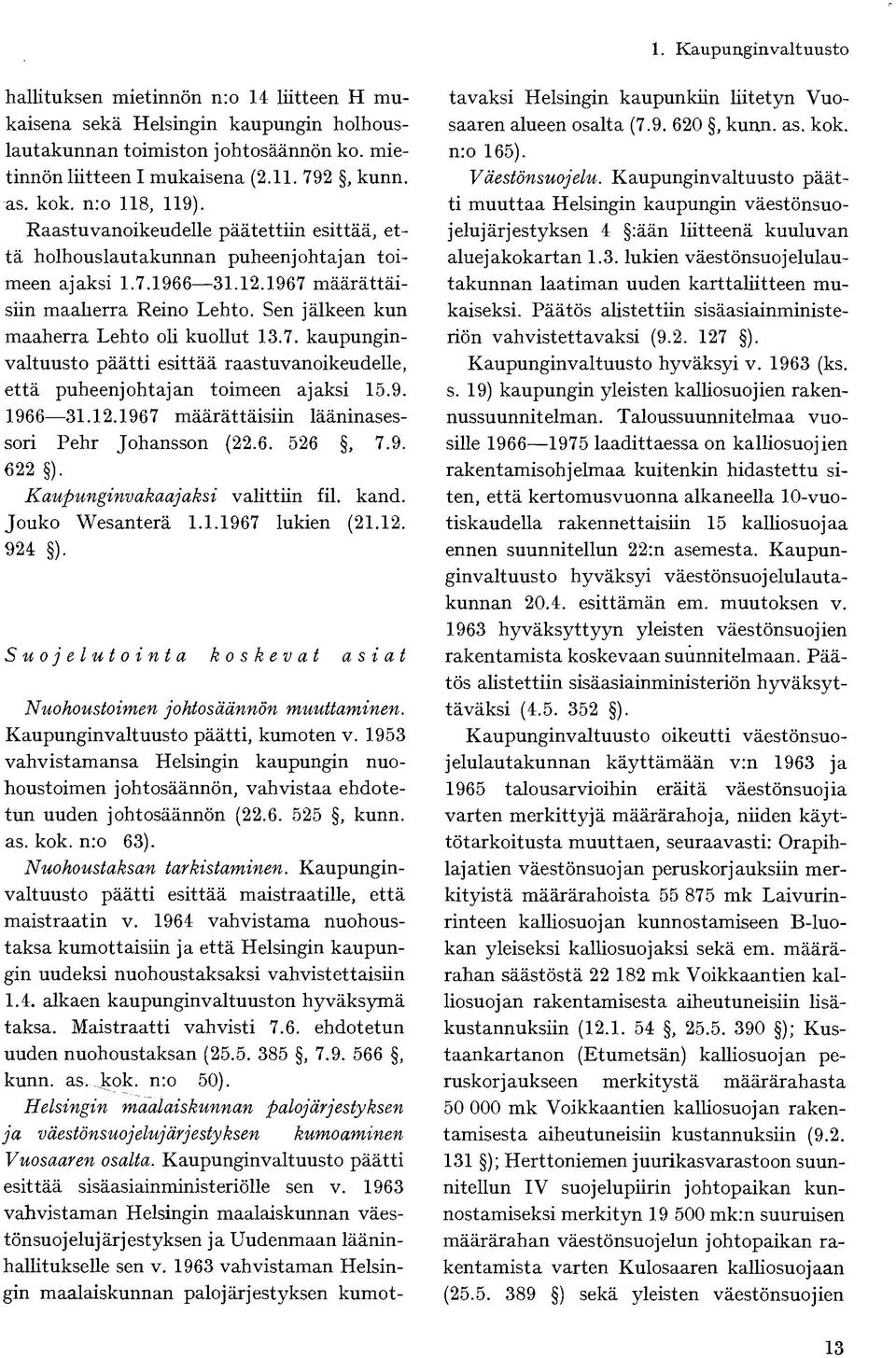 Sen jälkeen kun maaherra Lehto oli kuollut 13.7. kaupunginvaltuusto päätti esittää raastuvanoikeudelle, että puheenjohtajan toimeen ajaksi 15.9. 1966 31.12.