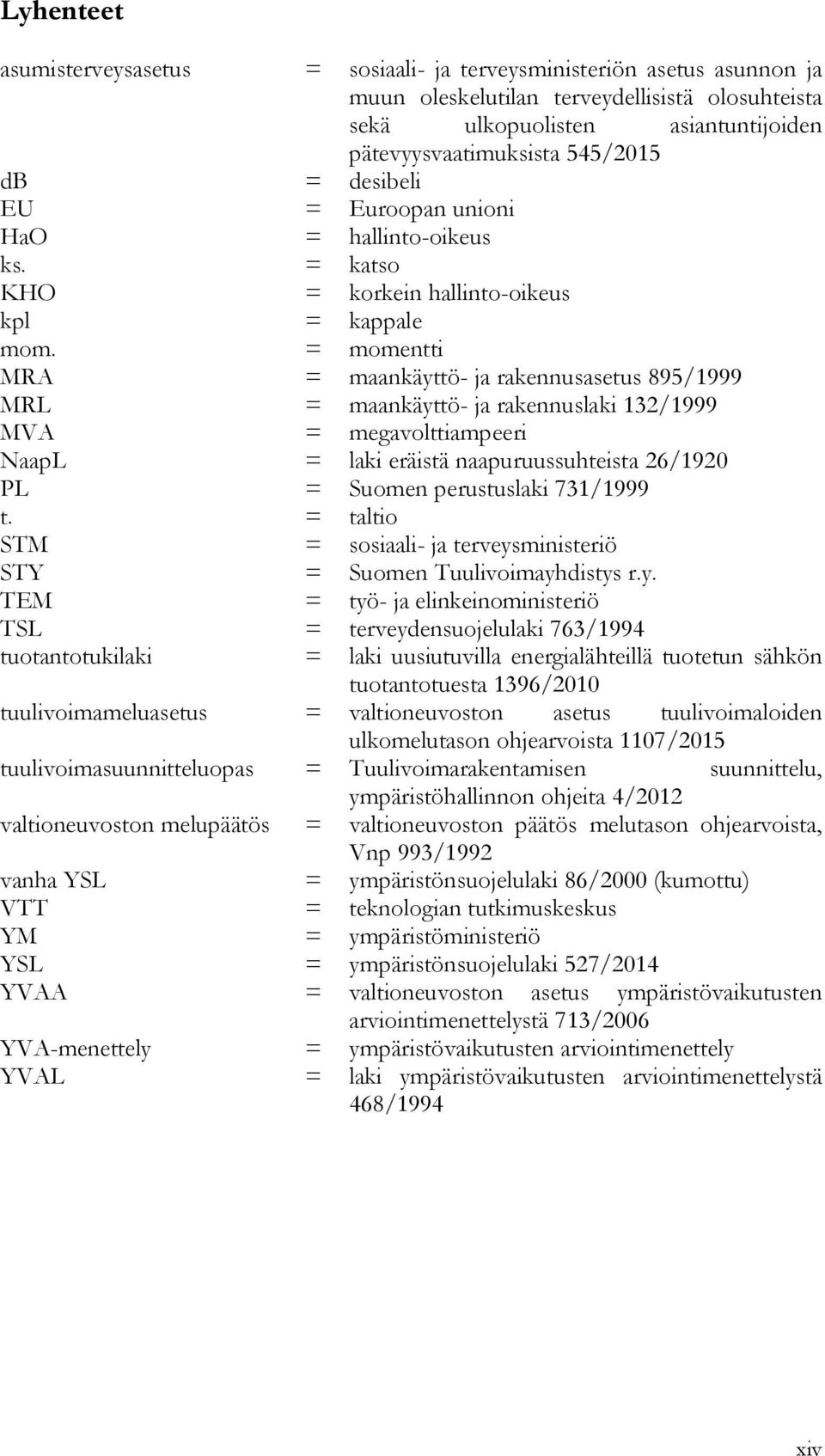 = momentti MRA = maankäyttö- ja rakennusasetus 895/1999 MRL = maankäyttö- ja rakennuslaki 132/1999 MVA = megavolttiampeeri NaapL = laki eräistä naapuruussuhteista 26/1920 PL = Suomen perustuslaki