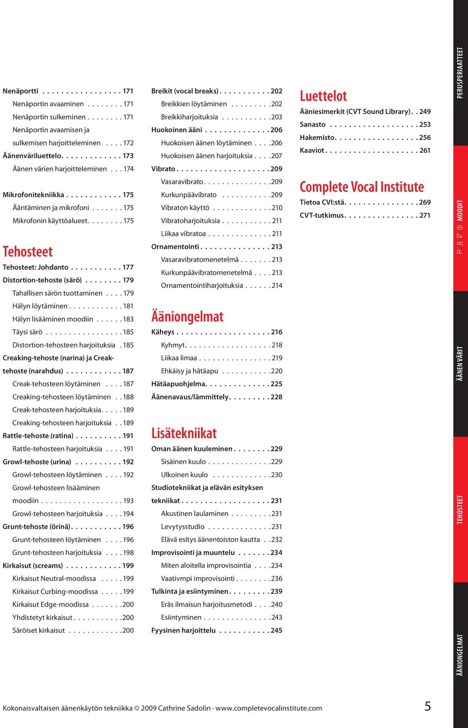 ...206 Huokoisen äänen harjoituksia... 207 Luettelot Ääniesimerkit (CVT Sound Library) 249 Sanasto 253 Hakemisto 256 Kaaviot 261 Perusperiaatteet Äänen värien harjoitteleminen.