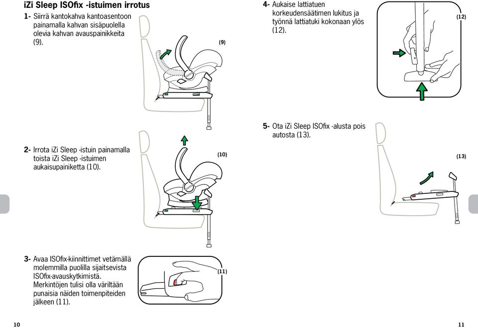 (12) 5- Ota izi Sleep ISOfix -alusta pois autosta (13).