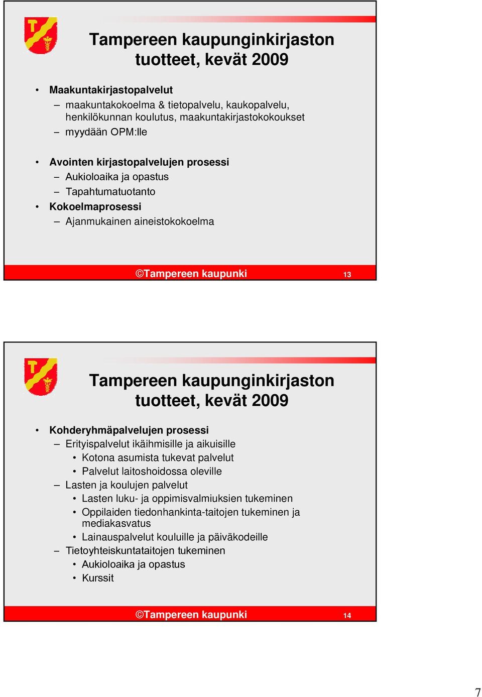 Kohderyhmäpalvelujen prosessi Erityispalvelut ikäihmisille ja aikuisille Kotona asumista tukevat palvelut Palvelut laitoshoidossa oleville Lasten ja koulujen palvelut Lasten luku- ja