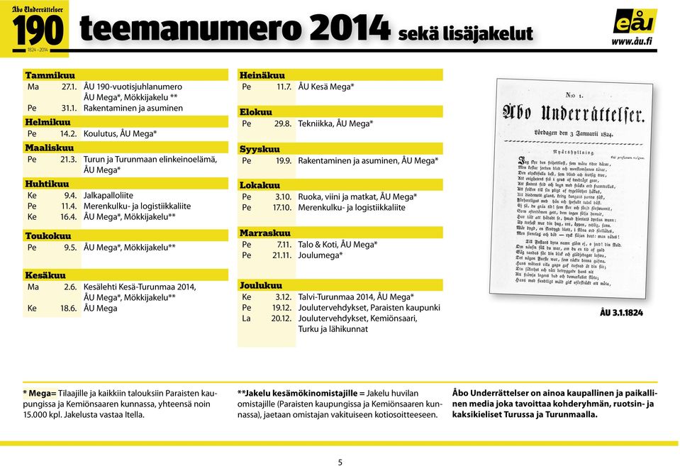 Tekniikka, ÅU Mega* Syyskuu Pe 19.9. Rakentaminen ja asuminen, ÅU Mega* Lokakuu Pe 3.10. Pe 17.10. Marraskuu Pe 7.11.