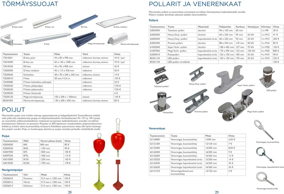 Pollarit B-lista, pieni B-lista, iso B3-lista D-lista, medium Kulmalista P-lista Mega-törmäyssuoja Marina-törmäyssuoja Tuotenumero Tuote Mitat Värit Hinta 72010001 B-lista, pieni 44 x 85 x 990 mm