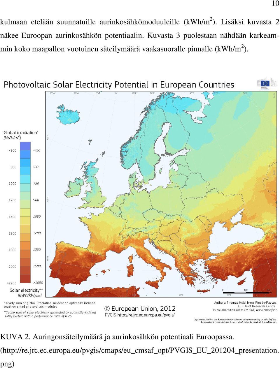 Kuvasta 3 puolestaan nähdään karkeammin koko maapallon vuotuinen säteilymäärä vaakasuoralle