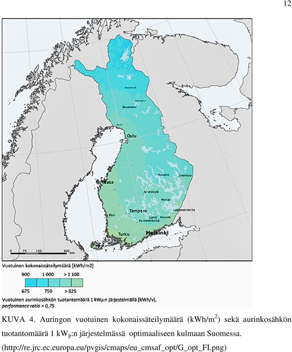 sekä aurinkosähkön tuotantomäärä 1 kw p :n