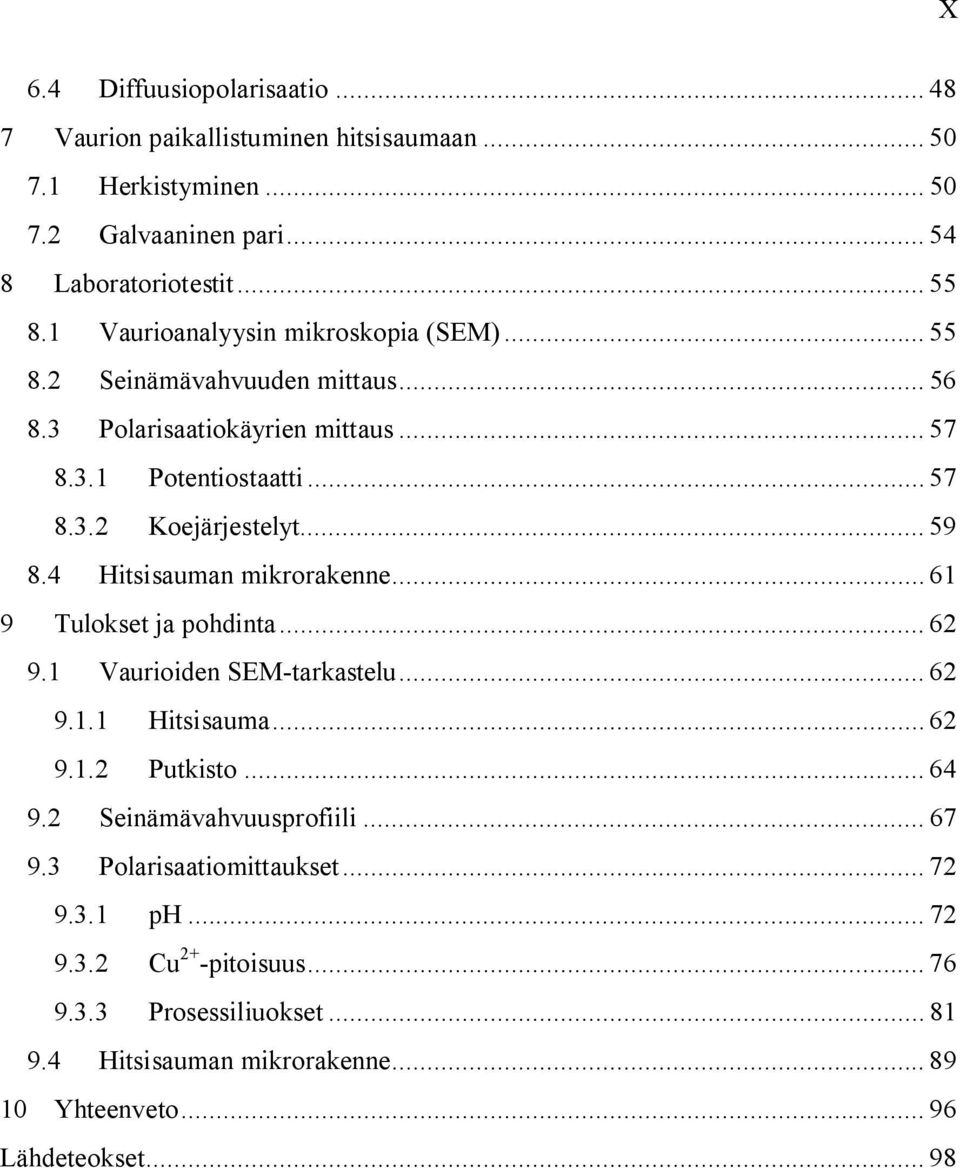 4 Hitsisauman mikrorakenne... 61 9 Tulokset ja pohdinta... 62 9.1 Vaurioiden SEM-tarkastelu... 62 9.1.1 Hitsisauma... 62 9.1.2 Putkisto... 64 9.2 Seinämävahvuusprofiili.