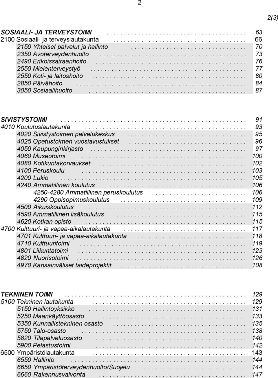 ........................................... 77 2550 Koti- ja laitoshoito............................................ 80 2850 Päivähoito................................................ 84 3050 Sosiaalihuolto.