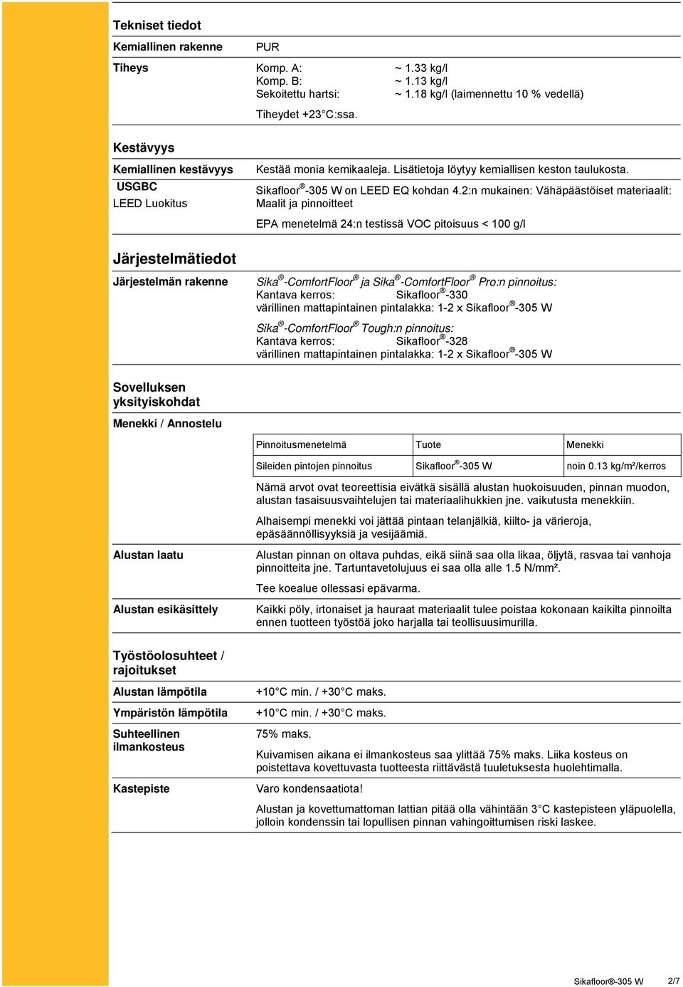 Sikafloor -305 W on LEED EQ kohdan 4.