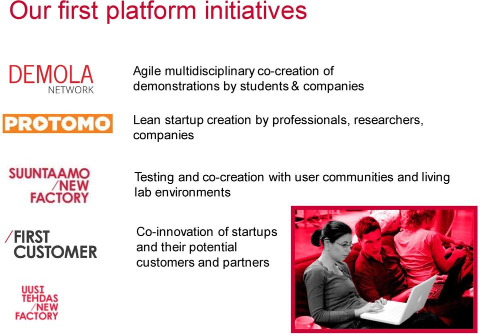 researchers, companies Testing and co-creation with user communities and