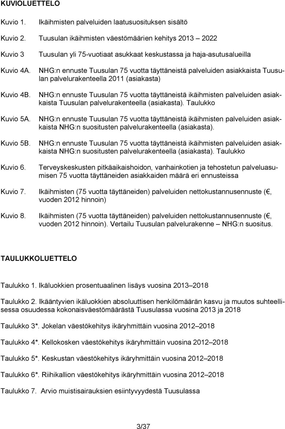 NHG:n ennuste Tuusulan 75 vuotta täyttäneistä palveluiden asiakkaista Tuusulan palvelurakenteella 2011 (asiakasta) Kuvio 4B.