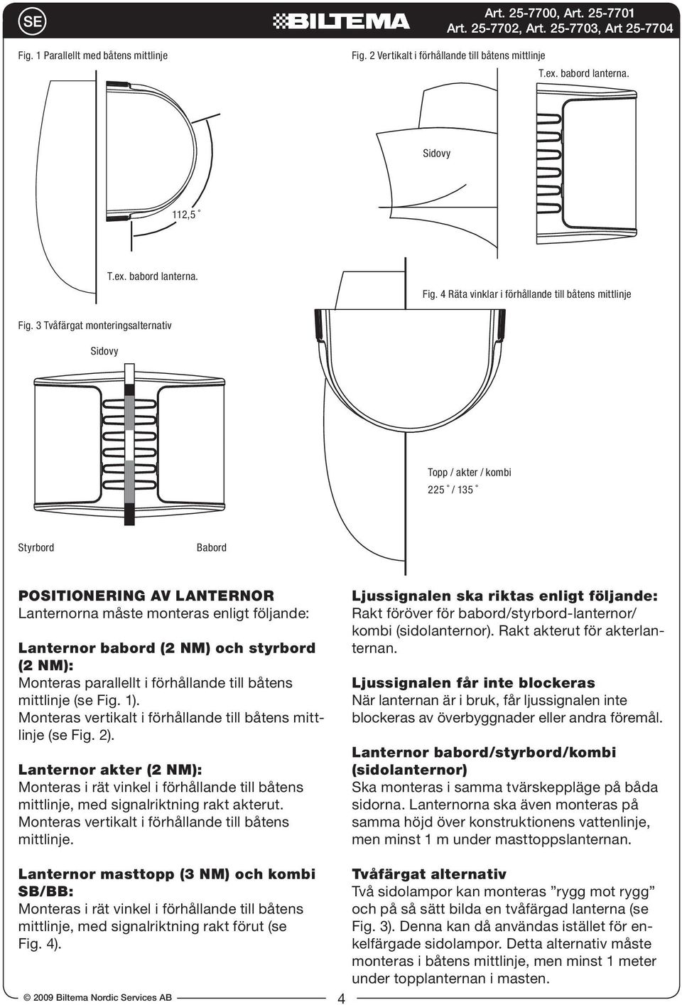 NM): Monteras parallellt i förhållande till båtens mittlinje (se Fig. 1). Monteras vertikalt i förhållande till båtens mittlinje (se Fig. 2).