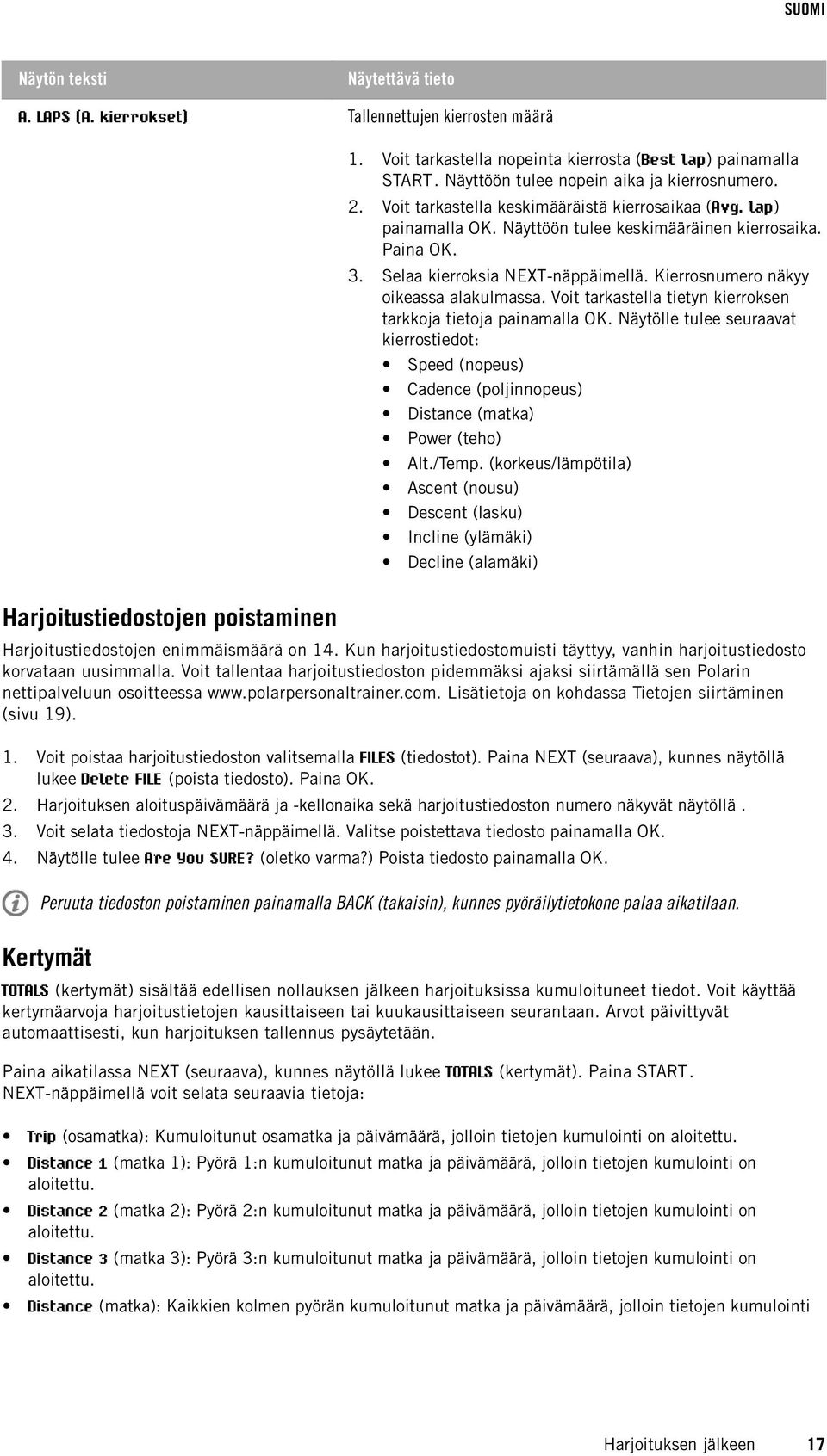 Kierrosnumero näkyy oikeassa alakulmassa. Voit tarkastella tietyn kierroksen tarkkoja tietoja painamalla OK.