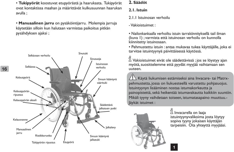 Istuin 2.1.1 Istuinosan verhoilu - Vakioistuimet : Nailonkankaalla verhoiltu istuin tarrakiinnityksellä tail ilman (kuva 1) ; varmista että istuinosan verhoilu on kunnolla kiinnitetty istuinosaan.