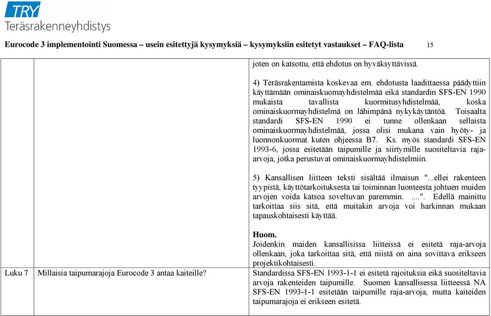 Toisaalta standardi SFS-EN 1990 ei tunne ollenkaan sellaista ominaiskuormayhdistelmää, jossa olisi mukana vain hyöty- ja luonnonkuormat kuten ohjeessa B7. Ks.