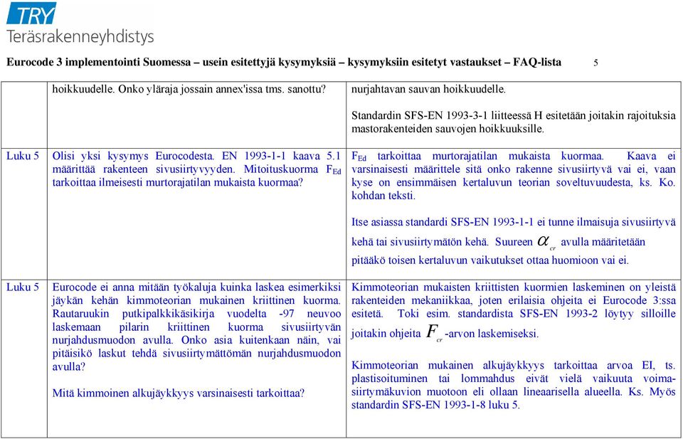1 määrittää rakenteen sivusiirtyvyyden. Mitoituskuorma F Ed tarkoittaa ilmeisesti murtorajatilan mukaista kuormaa? F Ed tarkoittaa murtorajatilan mukaista kuormaa.