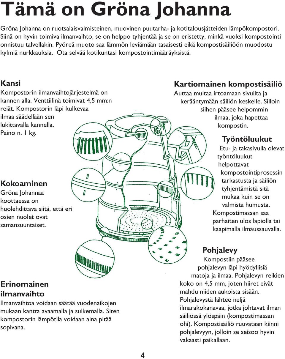 Pyöreä muoto saa lämmön leviämään tasaisesti eikä kompostisäiliöön muodostu kylmiä nurkkauksia. Ota selvää kotikuntasi kompostointimääräyksistä.