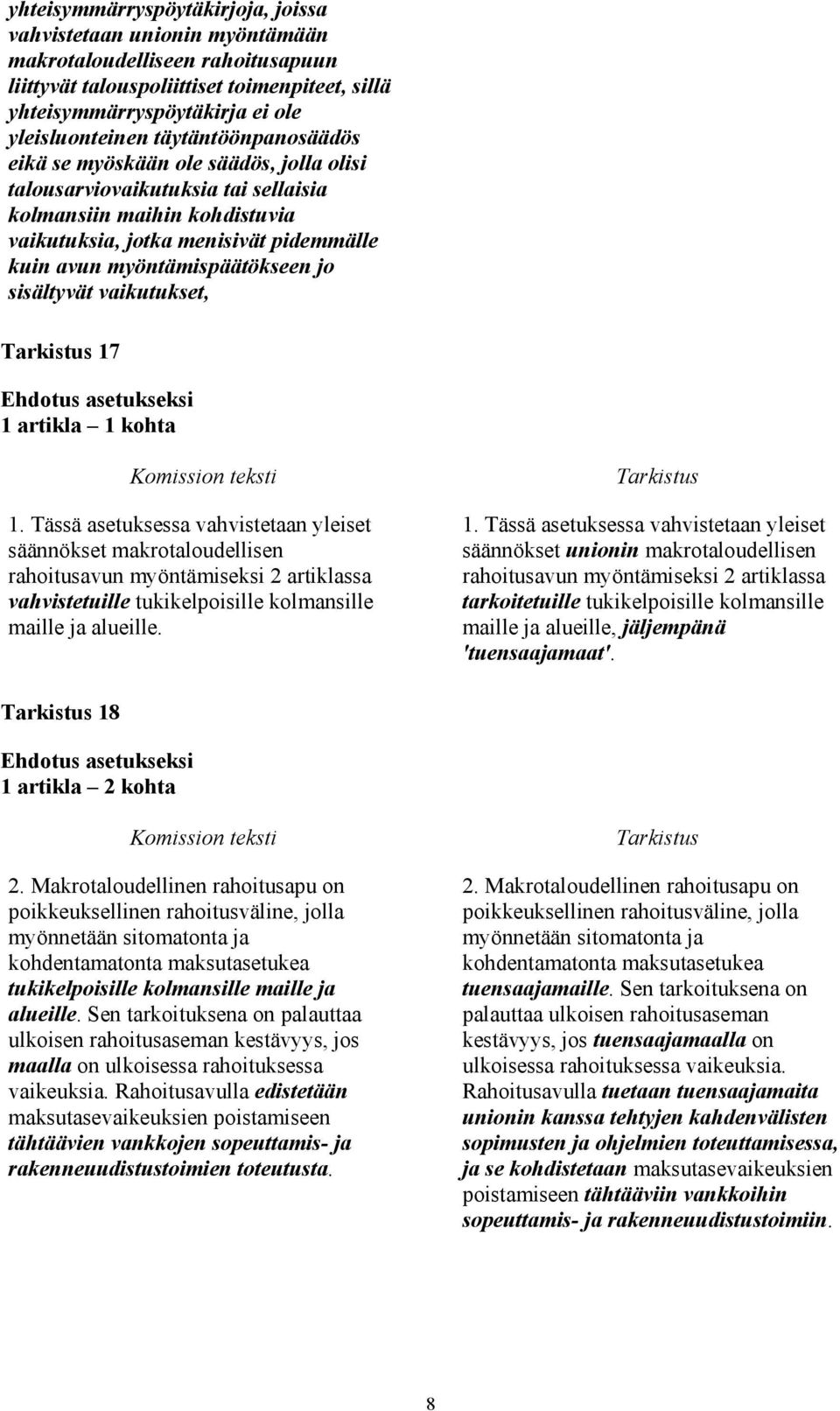 jo sisältyvät vaikutukset, 17 1 artikla 1 kohta 1.