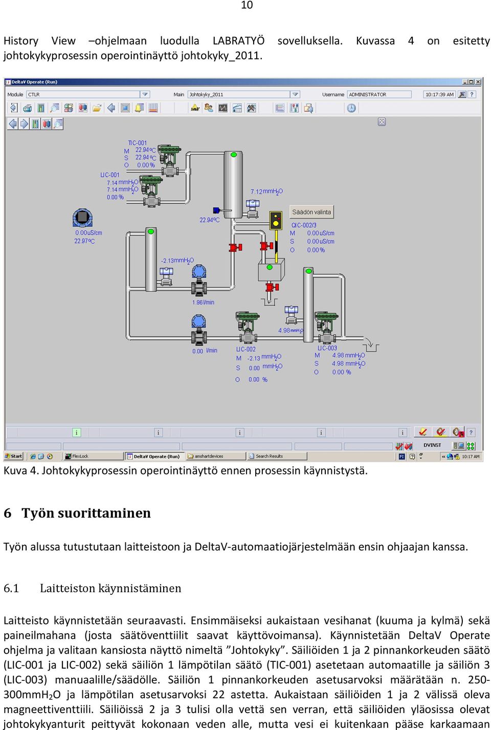 Ensimmäiseksi aukaistaan vesihanat (kuuma ja kylmä) sekä paineilmahana (josta säätöventtiilit saavat käyttövoimansa).