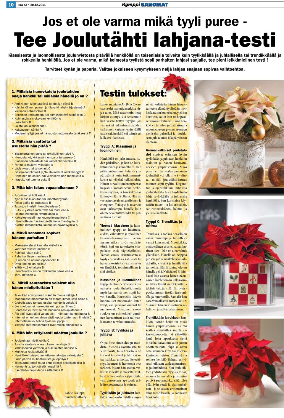 trendikkäällä ja rohkealla henkilöllä. Jos et ole varma, mikä kolmesta tyylistä sopii parhaiten lahjasi saajalle, tee pieni leikkimielinen testi! Tarvitset kynän ja paperia.